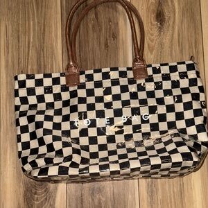 Checkered Tote Bag - Black and Cream